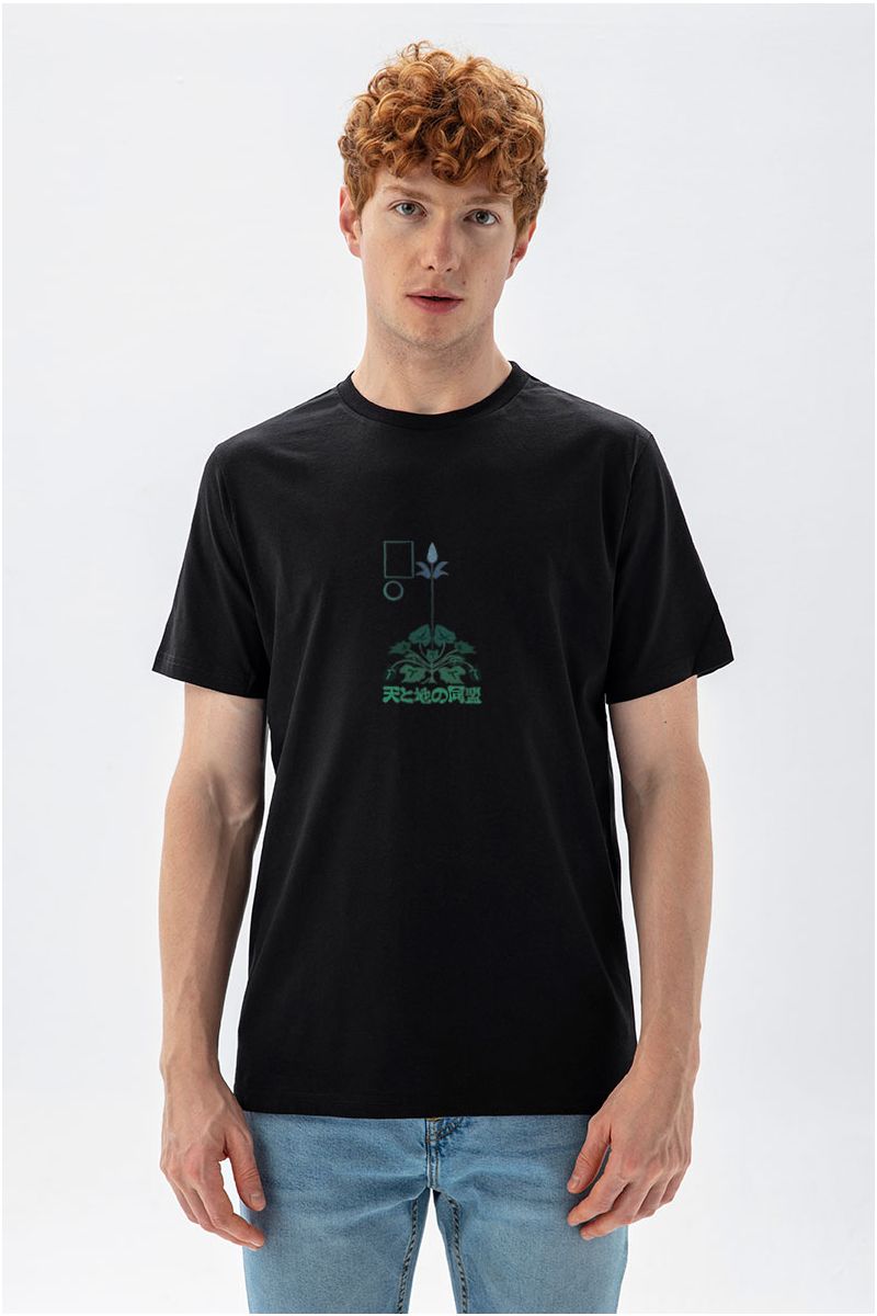 Black Soft Fabric Japanese Design Short Sleeve Tee