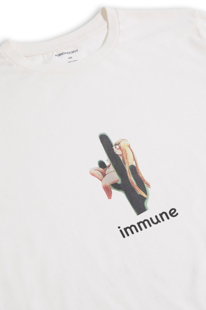 Off White Soft Fabric Immune Design Short Sleeve Tee