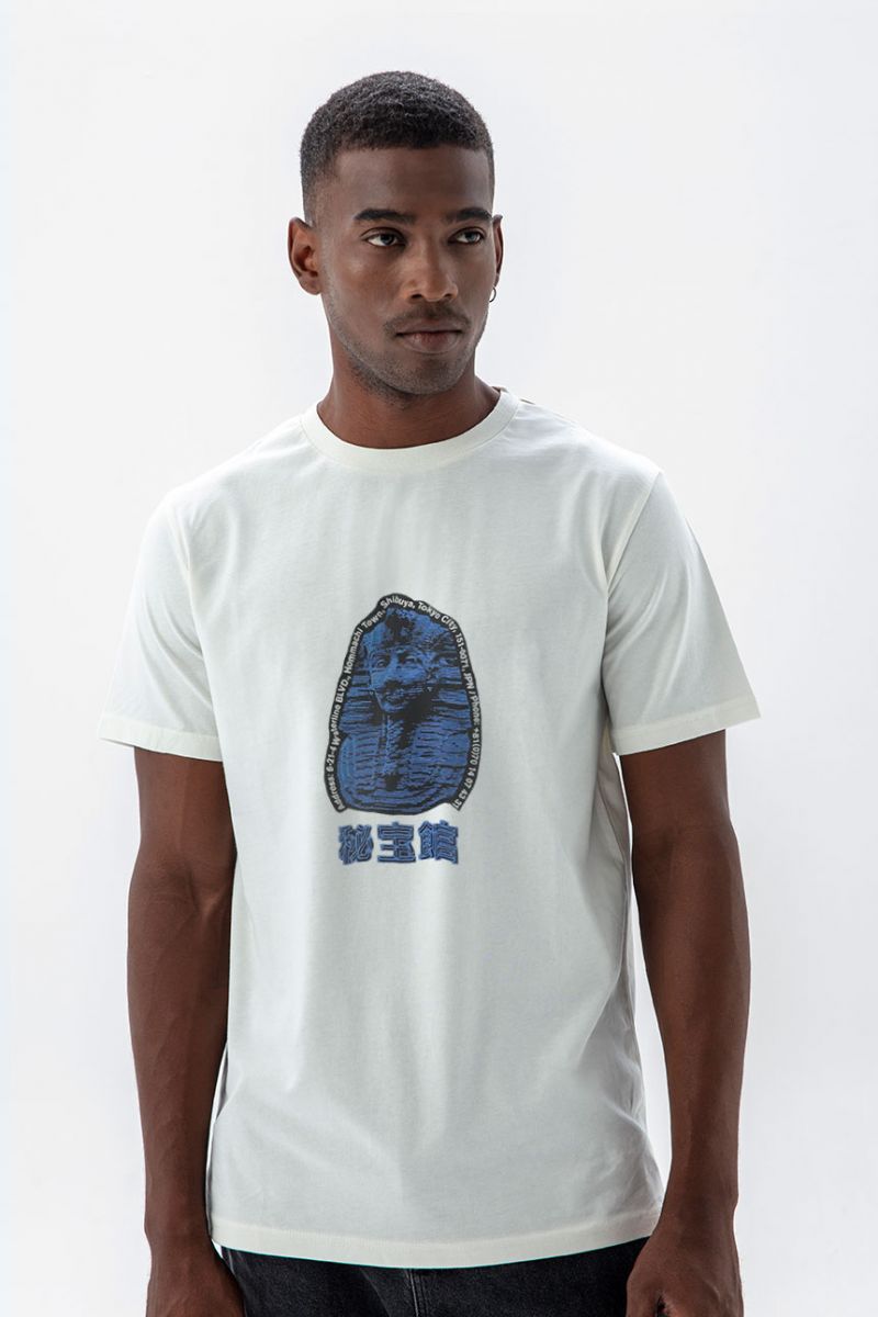 Off White Soft Fabric Shibuya Design Short Sleeve Tee