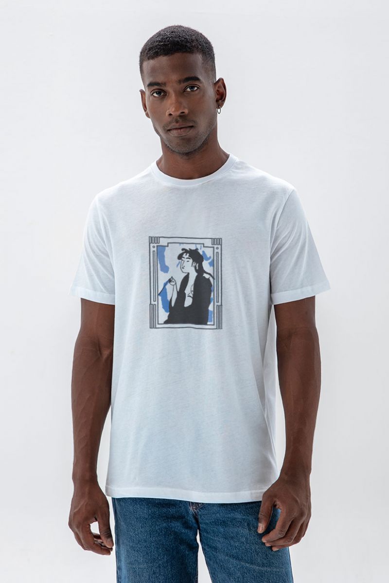 White Soft Fabric Edwin Supply Design Short Sleeve Tee