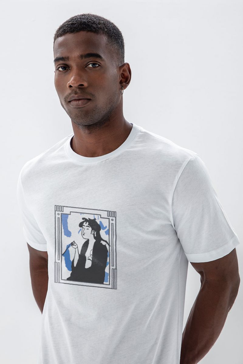White Soft Fabric Edwin Supply Design Short Sleeve Tee