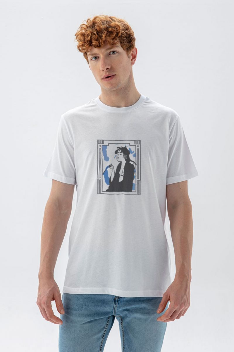 White Soft Fabric Edwin Supply Design Short Sleeve Tee