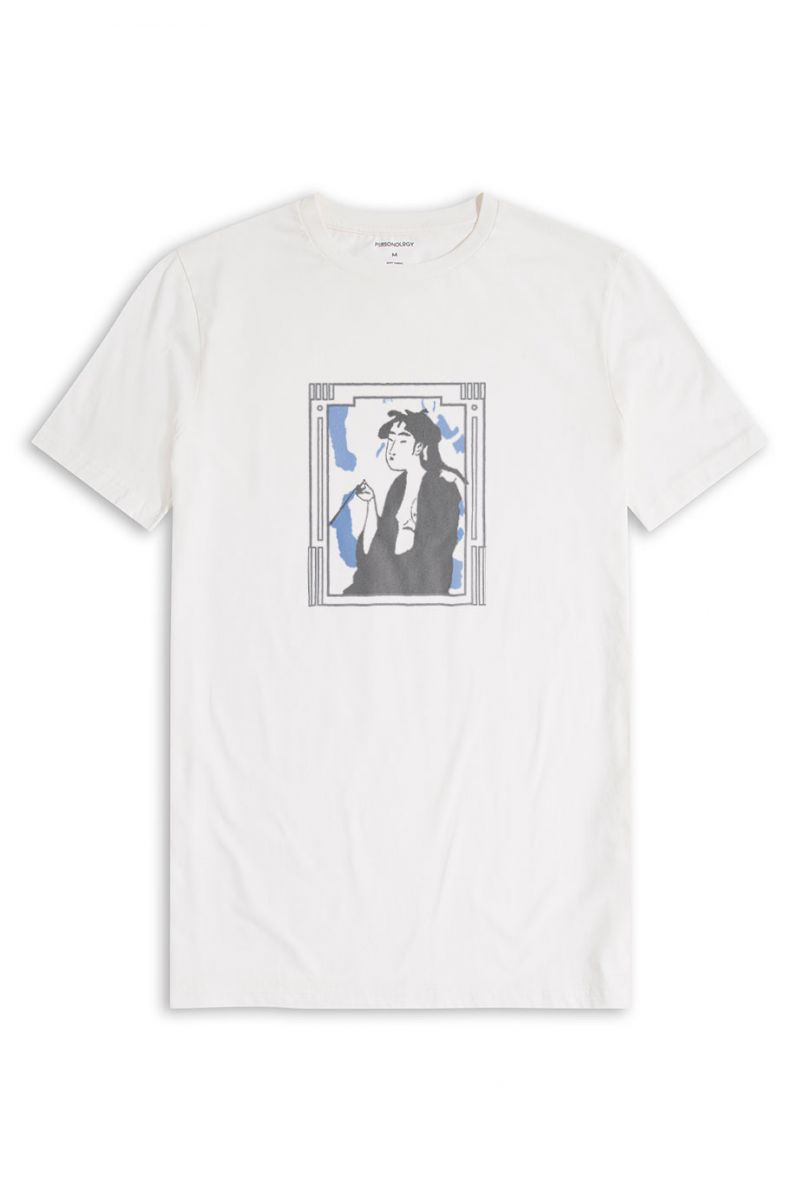 Off White Soft Fabric Edwin Supply Design Short Sleeve Tee