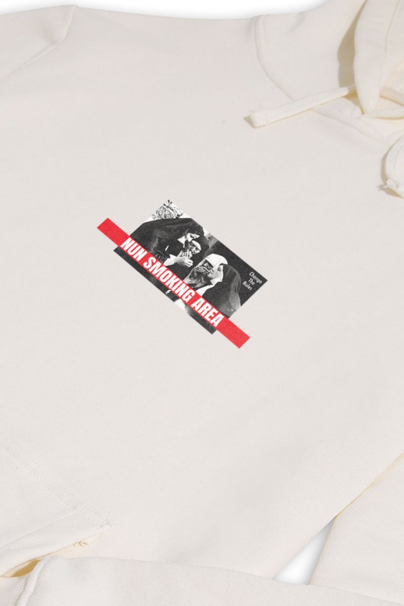 Ecru Premium Cotton Nun Smoking Area Design Pullover Hoodie