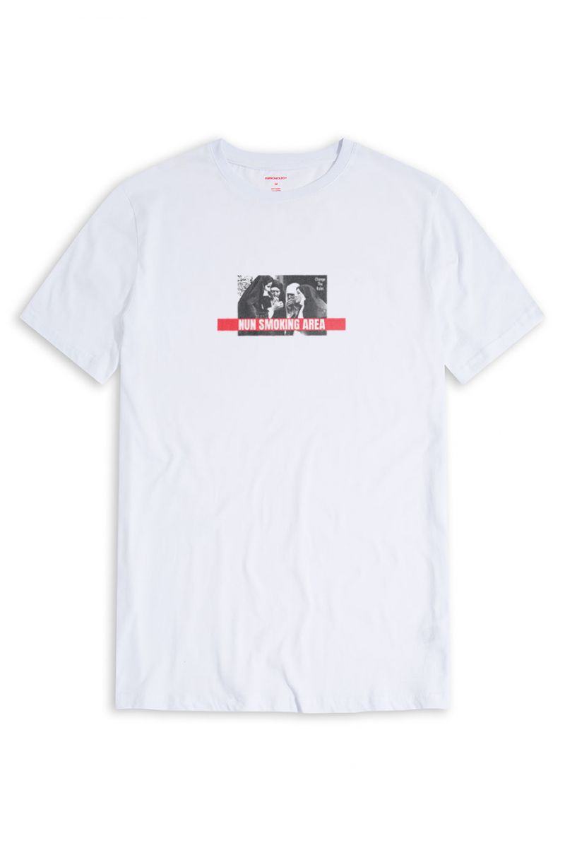 White Soft Fabric Nun Smoking Area Design Short Sleeve Tee