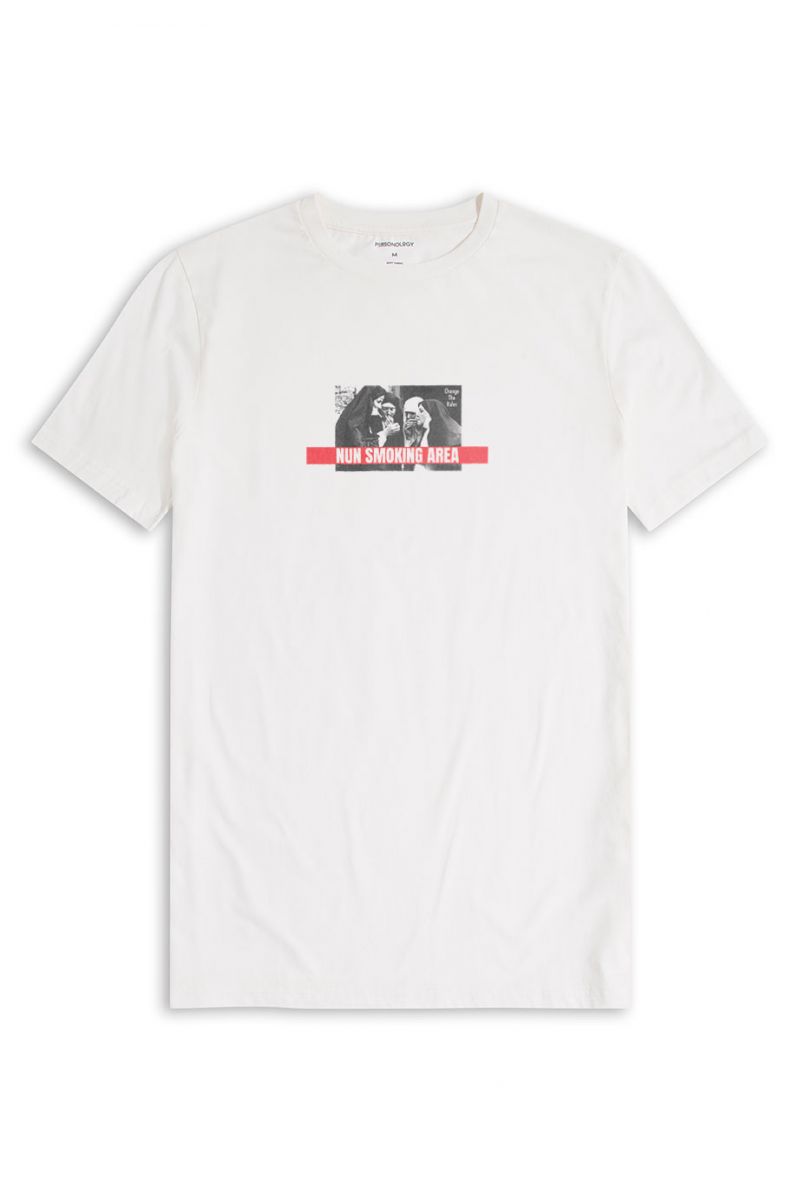 Off White Soft Fabric Nun Smoking Area Design Short Sleeve Tee