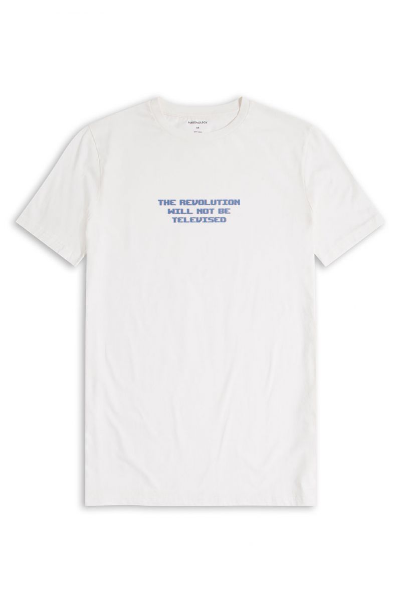 Off White Soft Fabric Revolution Design Short Sleeve Tee