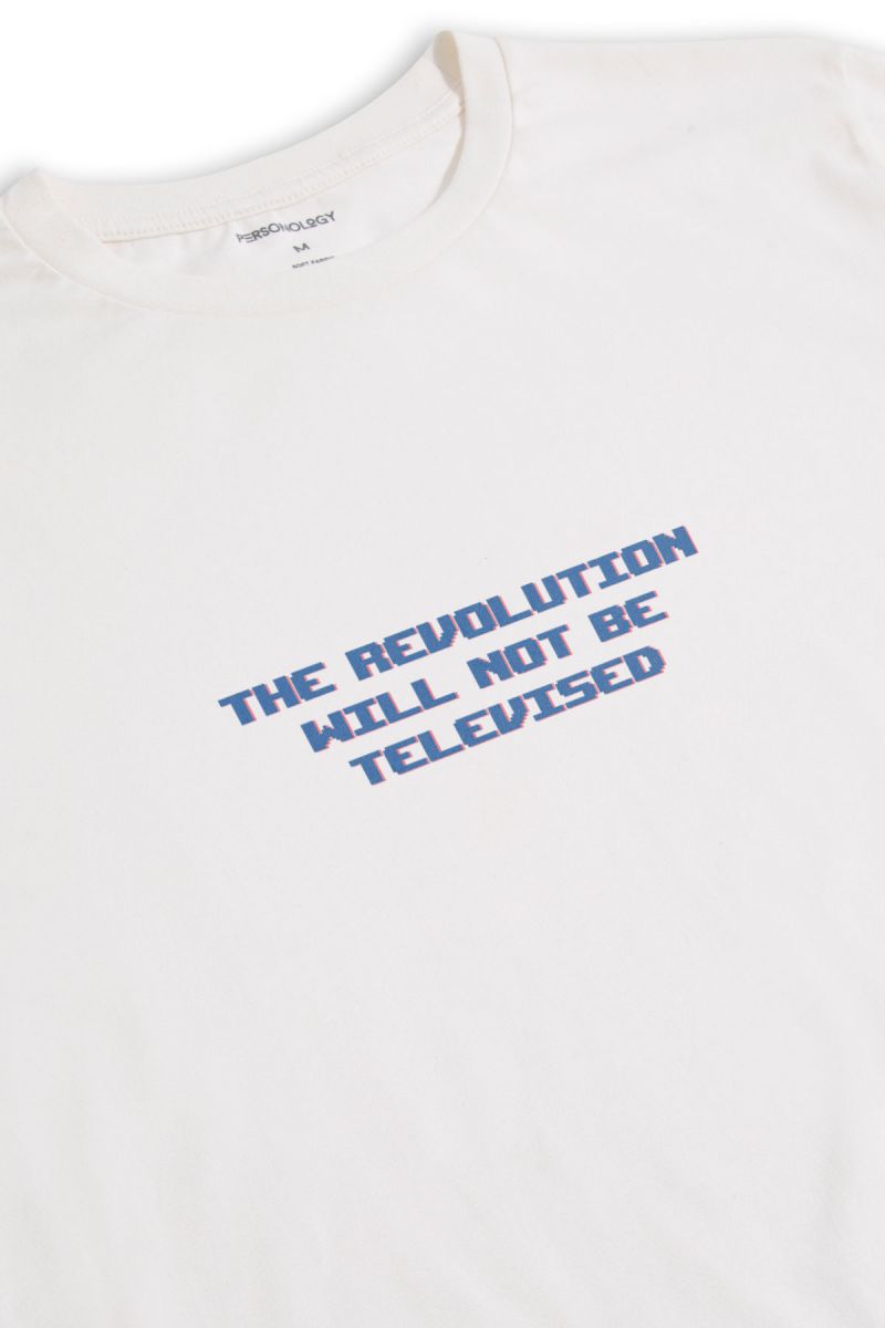 Off White Soft Fabric Revolution Design Short Sleeve Tee