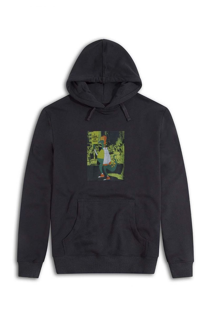 Black Premium Cotton Time Travel Design Pullover Hoodie