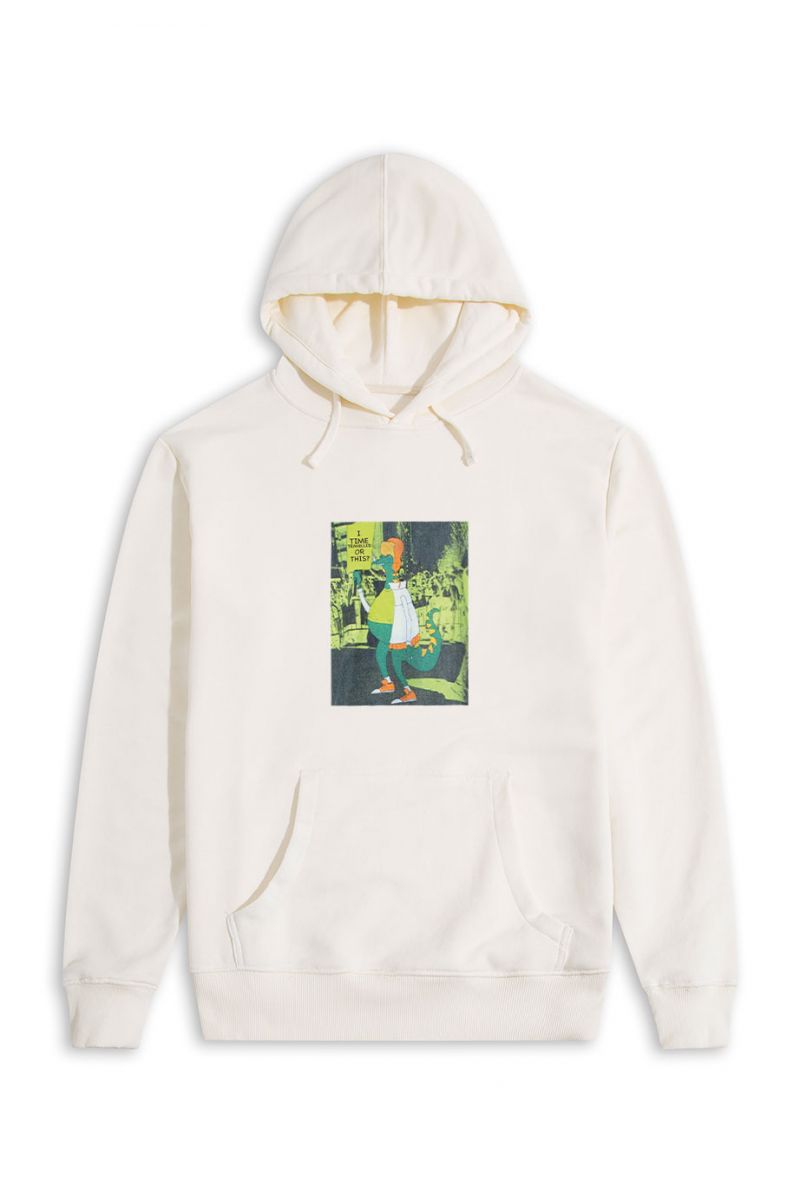 Ecru Premium Cotton Time Travel Design Pullover Hoodie