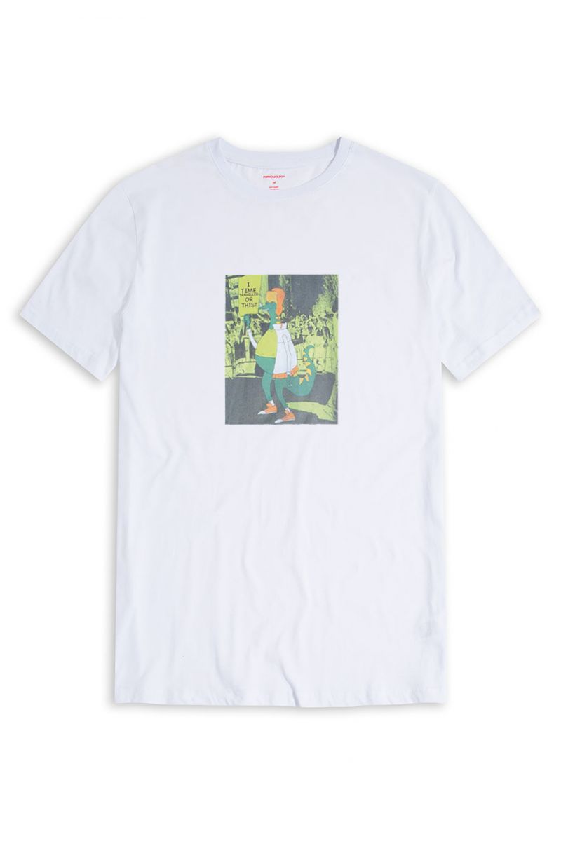 White Soft Fabric Time Travel Design Short Sleeve Tee