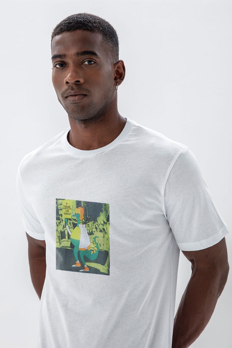 White Soft Fabric Time Travel Design Short Sleeve Tee
