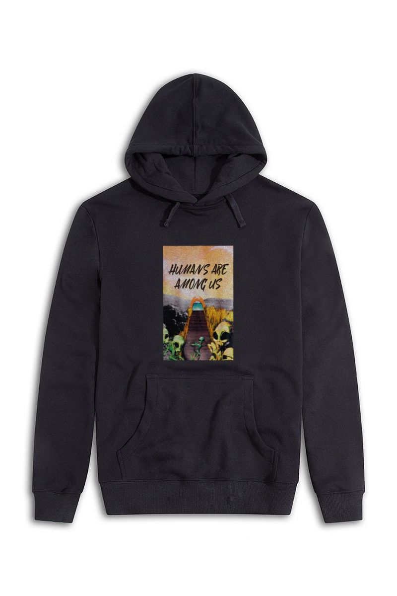 Black Premium Cotton Humans are Among Us Design Pullover Hoodie