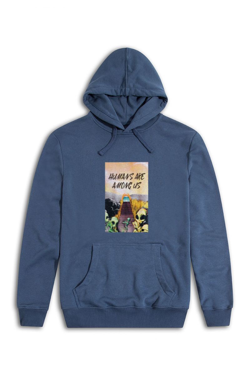 Navy Premium Cotton Humans are Among Us Design Pullover Hoodie