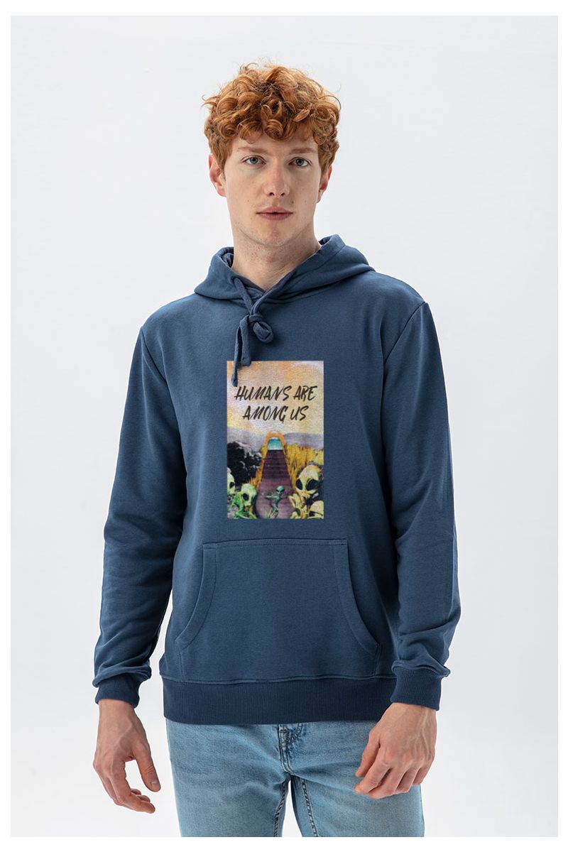 Navy Premium Cotton Humans are Among Us Design Pullover Hoodie