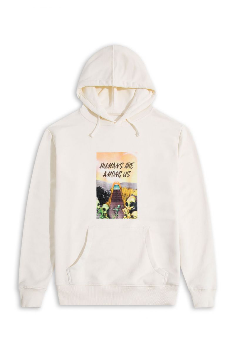 Ecru Premium Cotton Humans are Among Us Design Pullover Hoodie