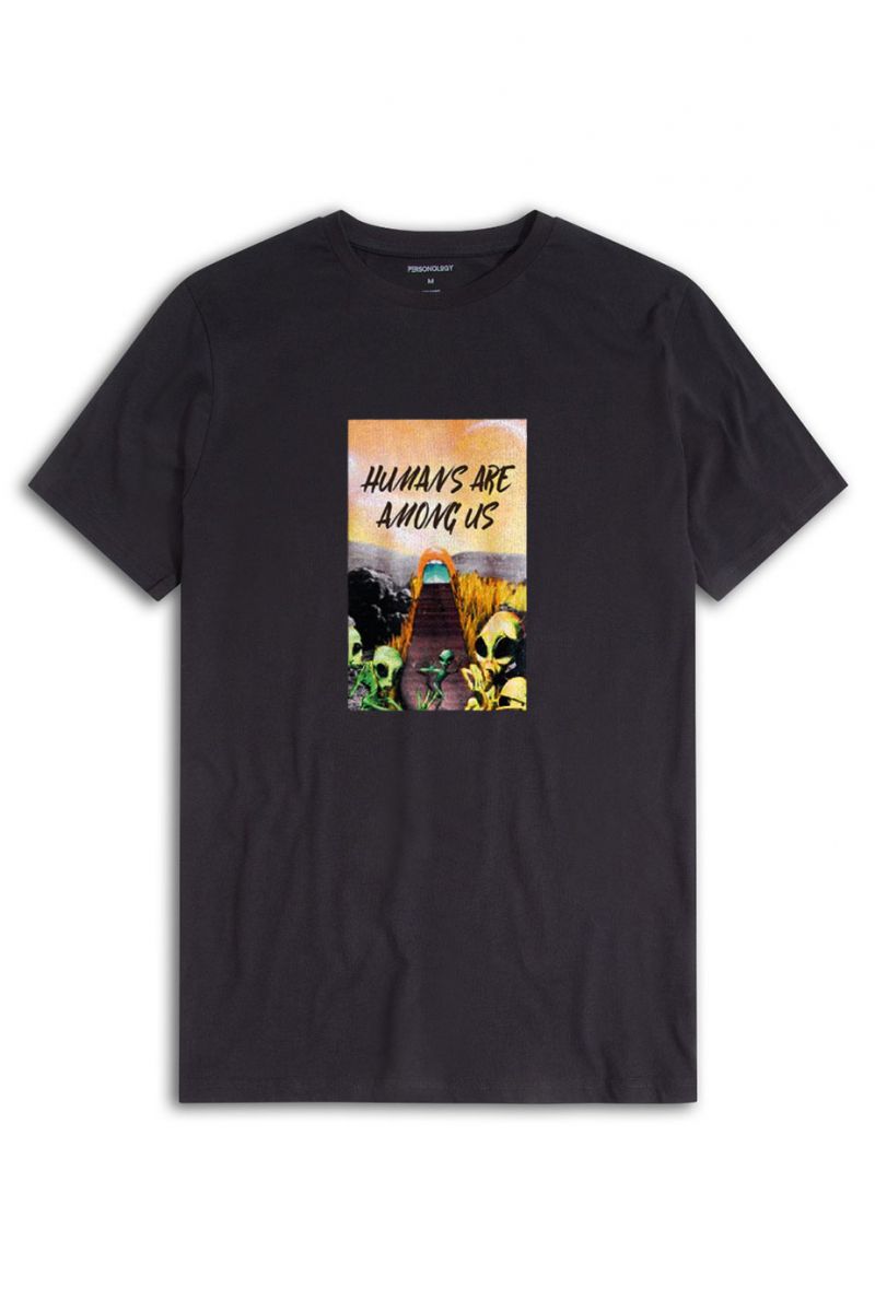 Black Soft Fabric Humans are Among Us Design Short Sleeve Tee