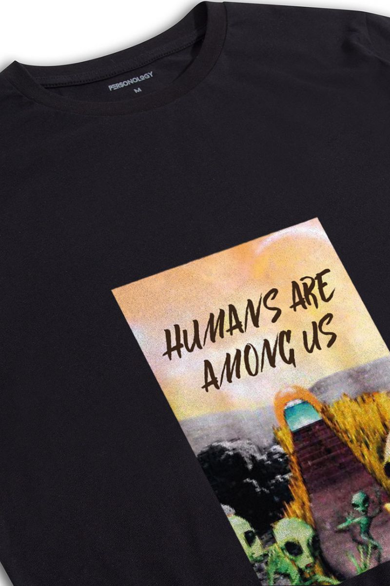 Black Soft Fabric Humans are Among Us Design Short Sleeve Tee