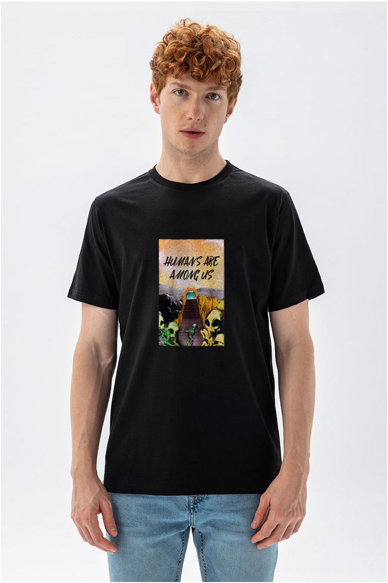 Black Soft Fabric Humans are Among Us Design Short Sleeve Tee