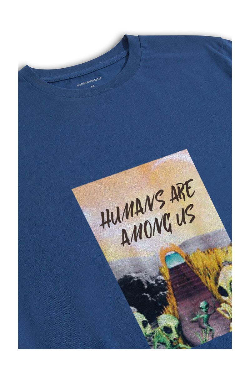 Navy Soft Fabric Humans are Among Us Design Short Sleeve Tee