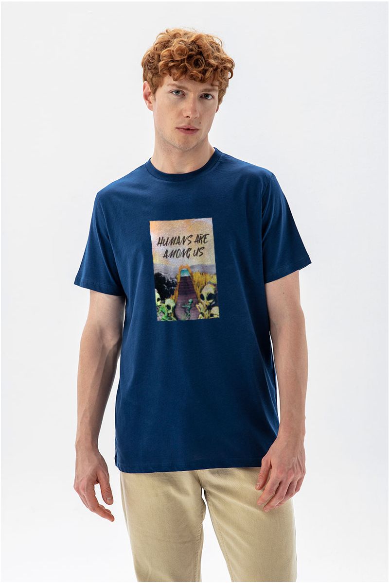 Navy Soft Fabric Humans are Among Us Design Short Sleeve Tee