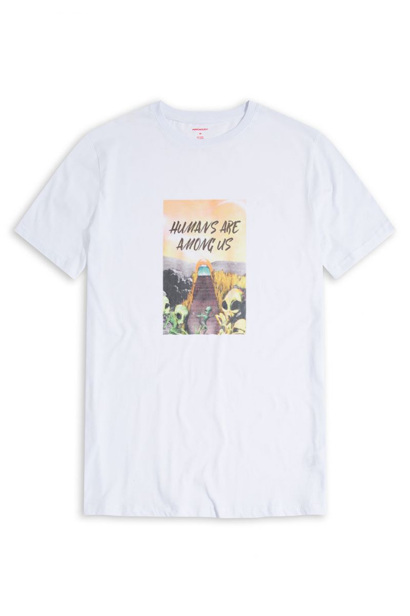 White Soft Fabric Humans are Among Us Design Short Sleeve Tee