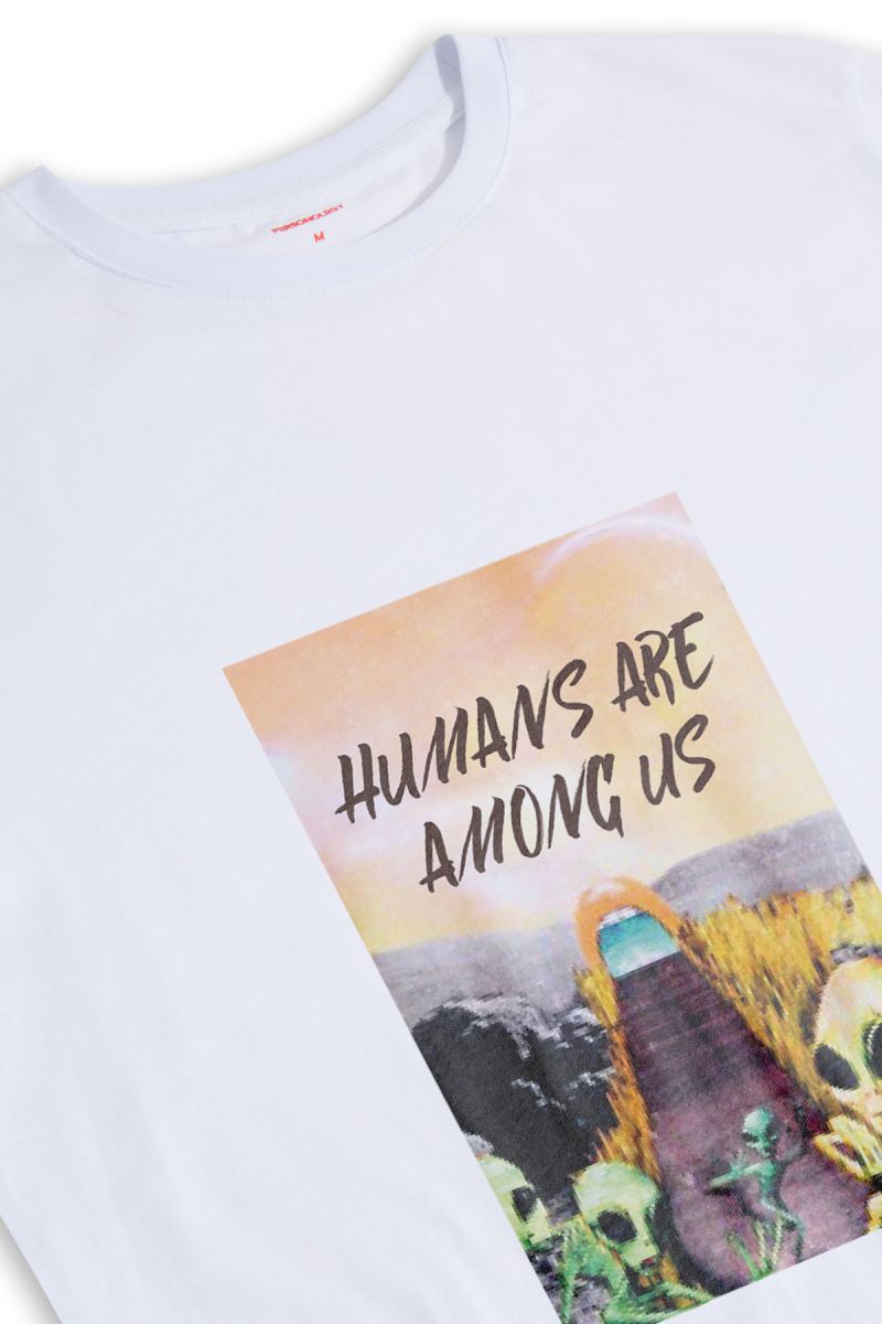 White Soft Fabric Humans are Among Us Design Short Sleeve Tee