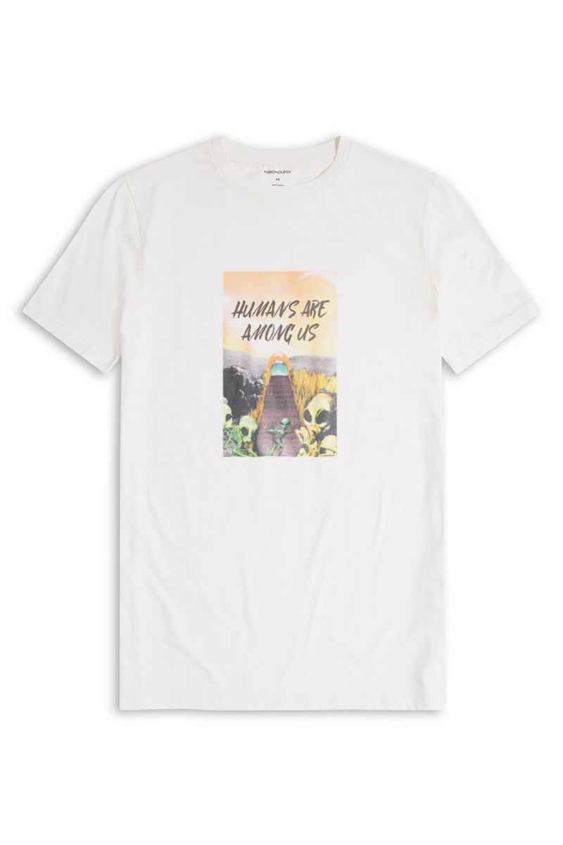 Off White Soft Fabric Humans are Among Us Design Short Sleeve Tee