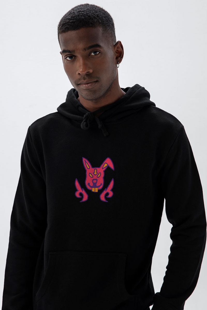 Black Premium Cotton Crazy Dog Design Pullover Hoodie