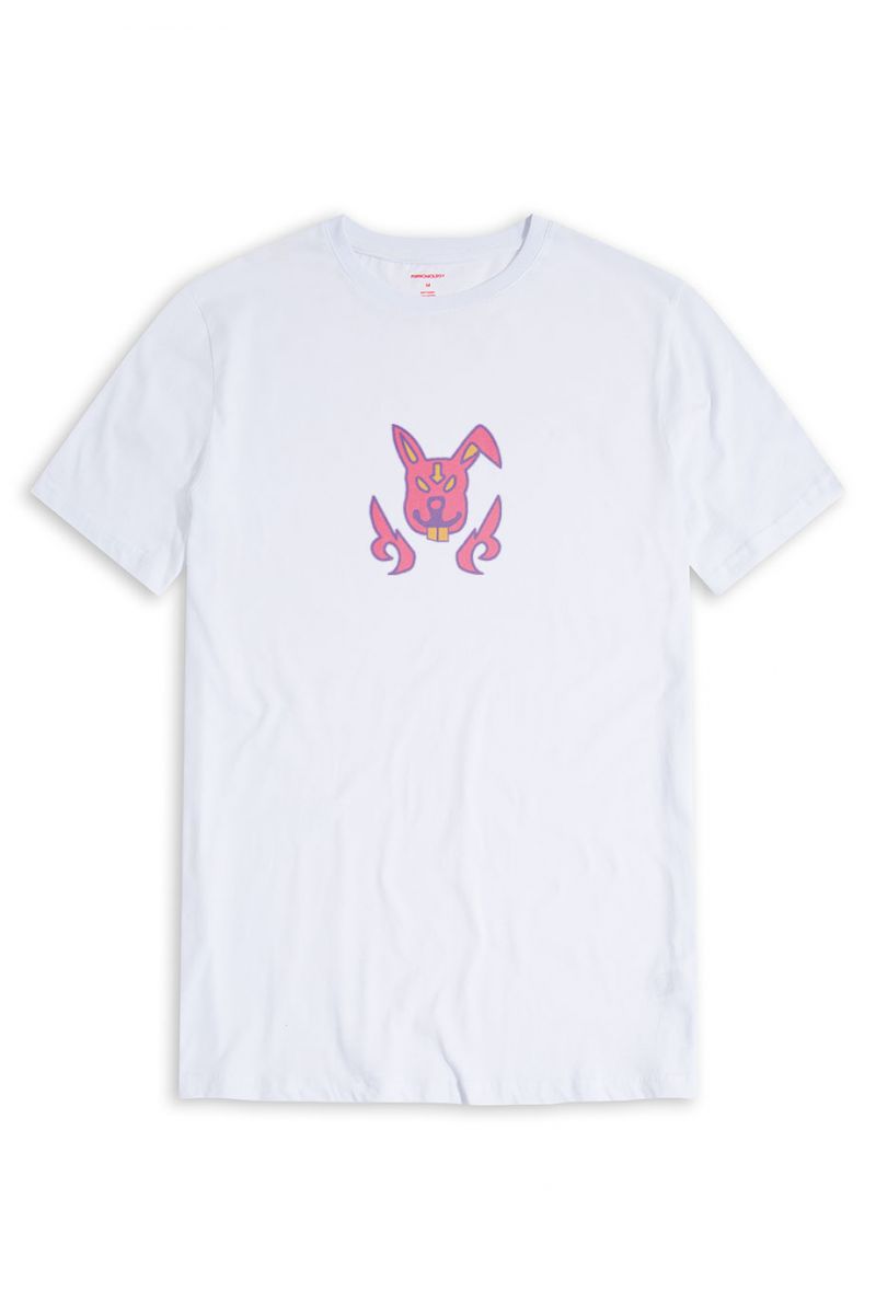 White Soft Fabric Crazy Dog Design Short Sleeve Tee