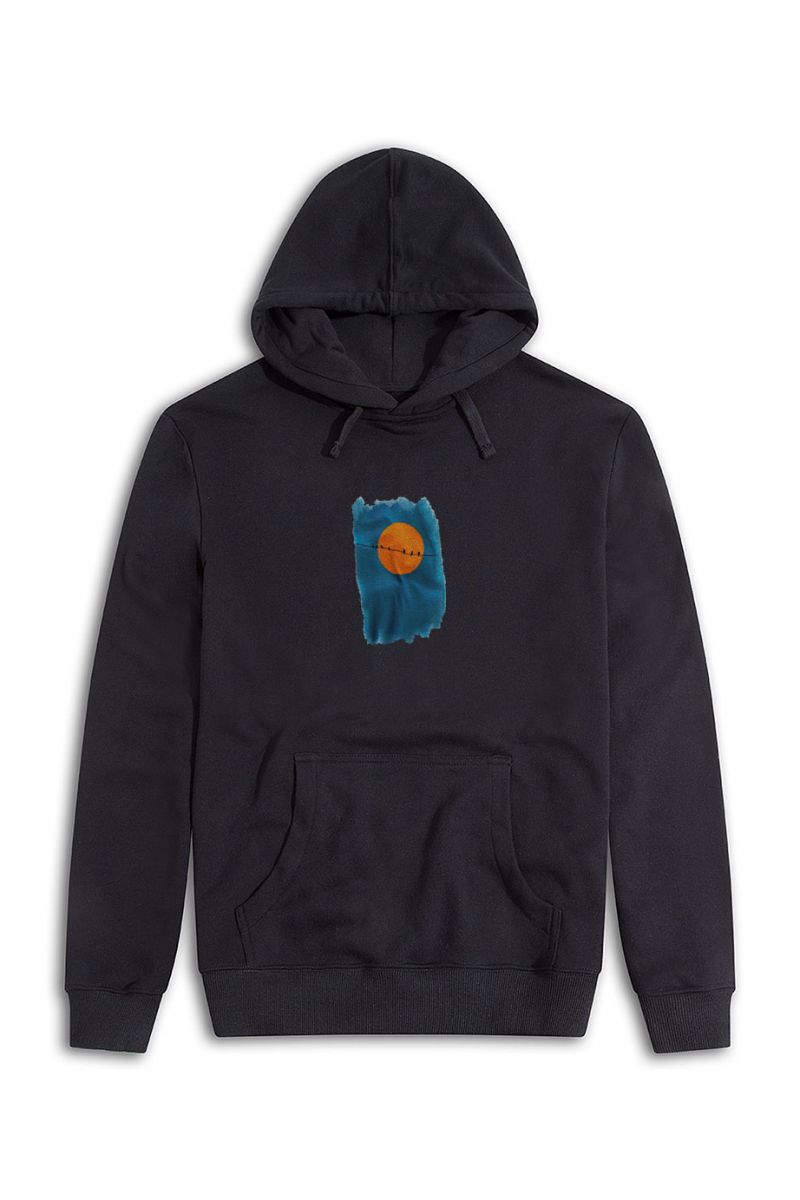 Black Premium Cotton Birds Design Pullover Hoodie