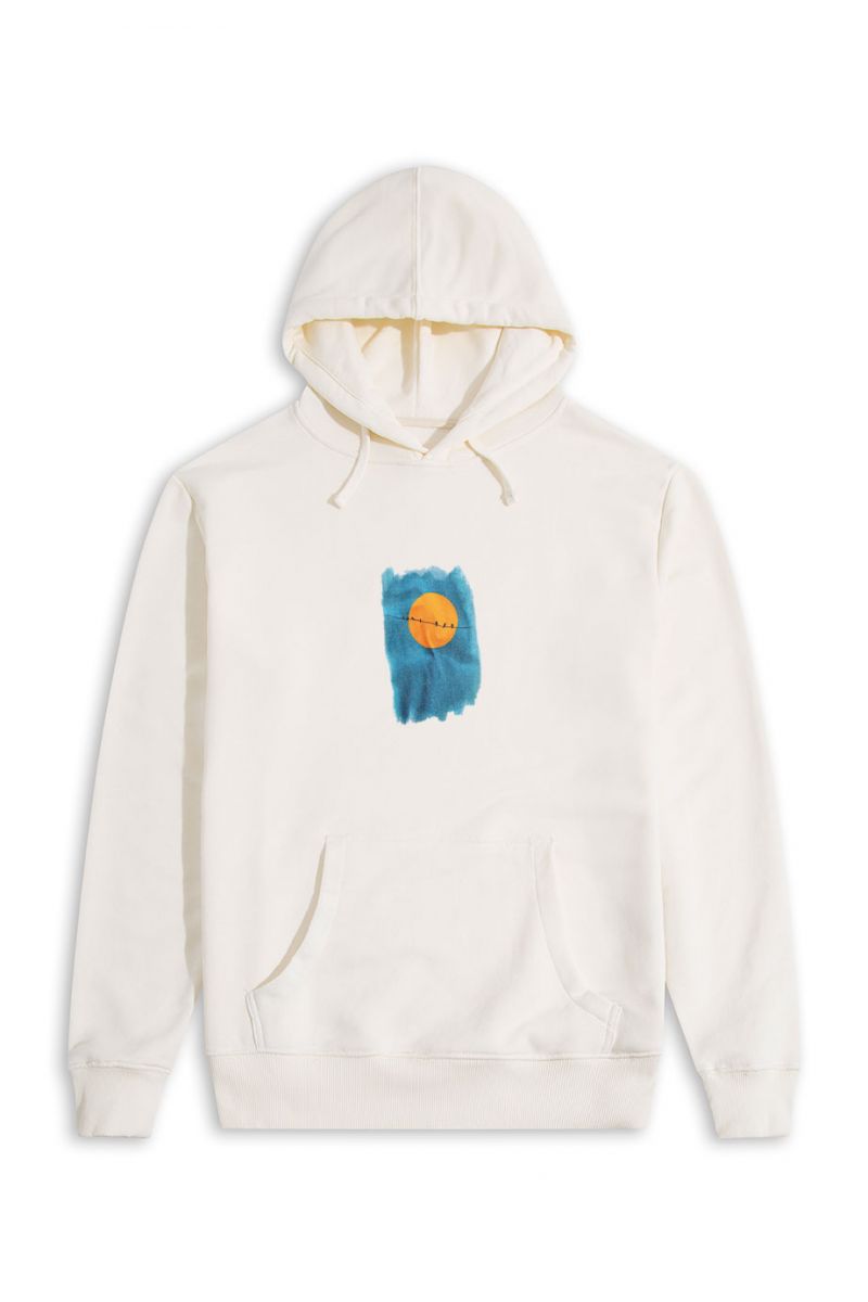 Ecru Premium Cotton Birds Design Pullover Hoodie