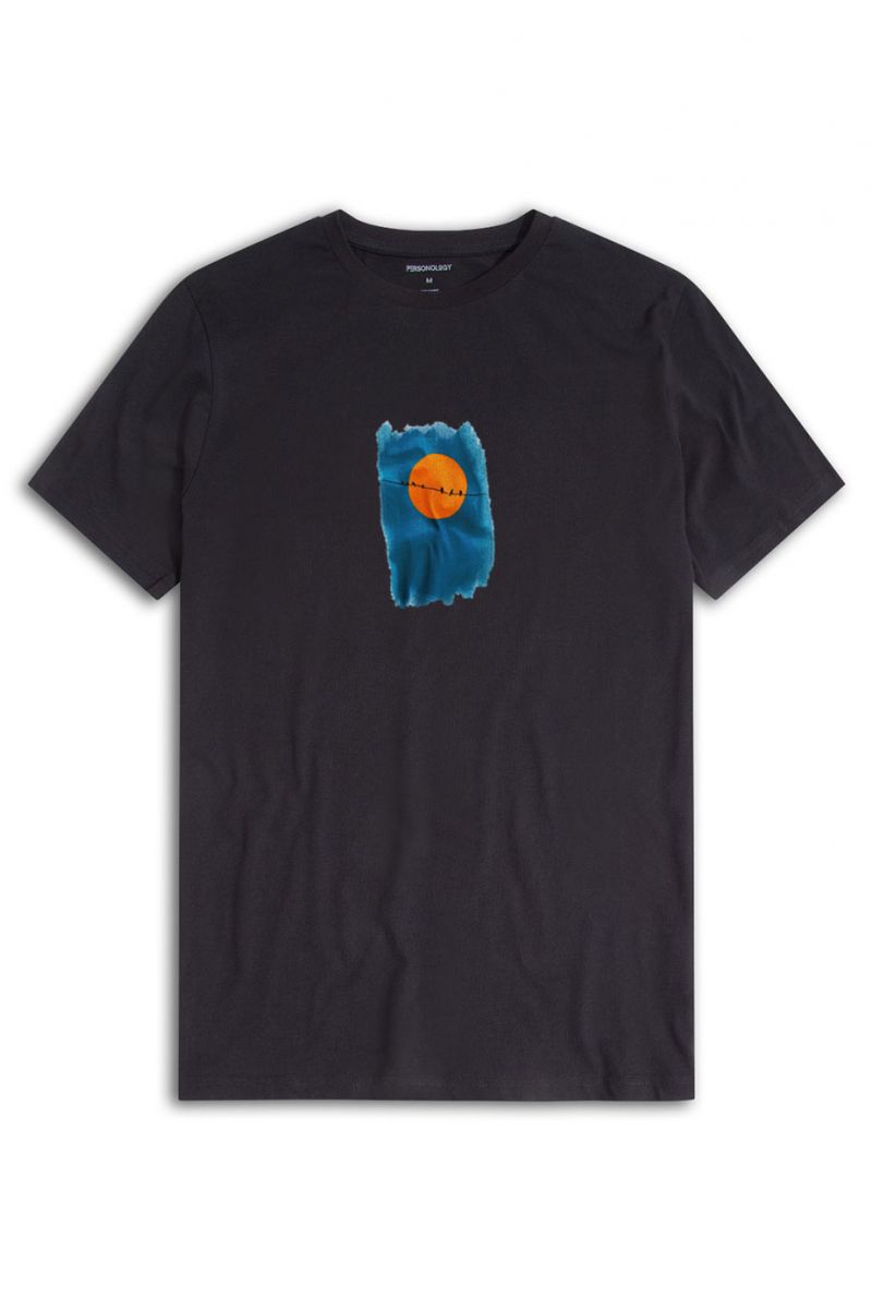 Black Soft Fabric Birds Design Short Sleeve Tee