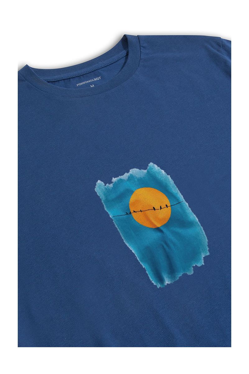 Navy Soft Fabric Birds Design Short Sleeve Tee