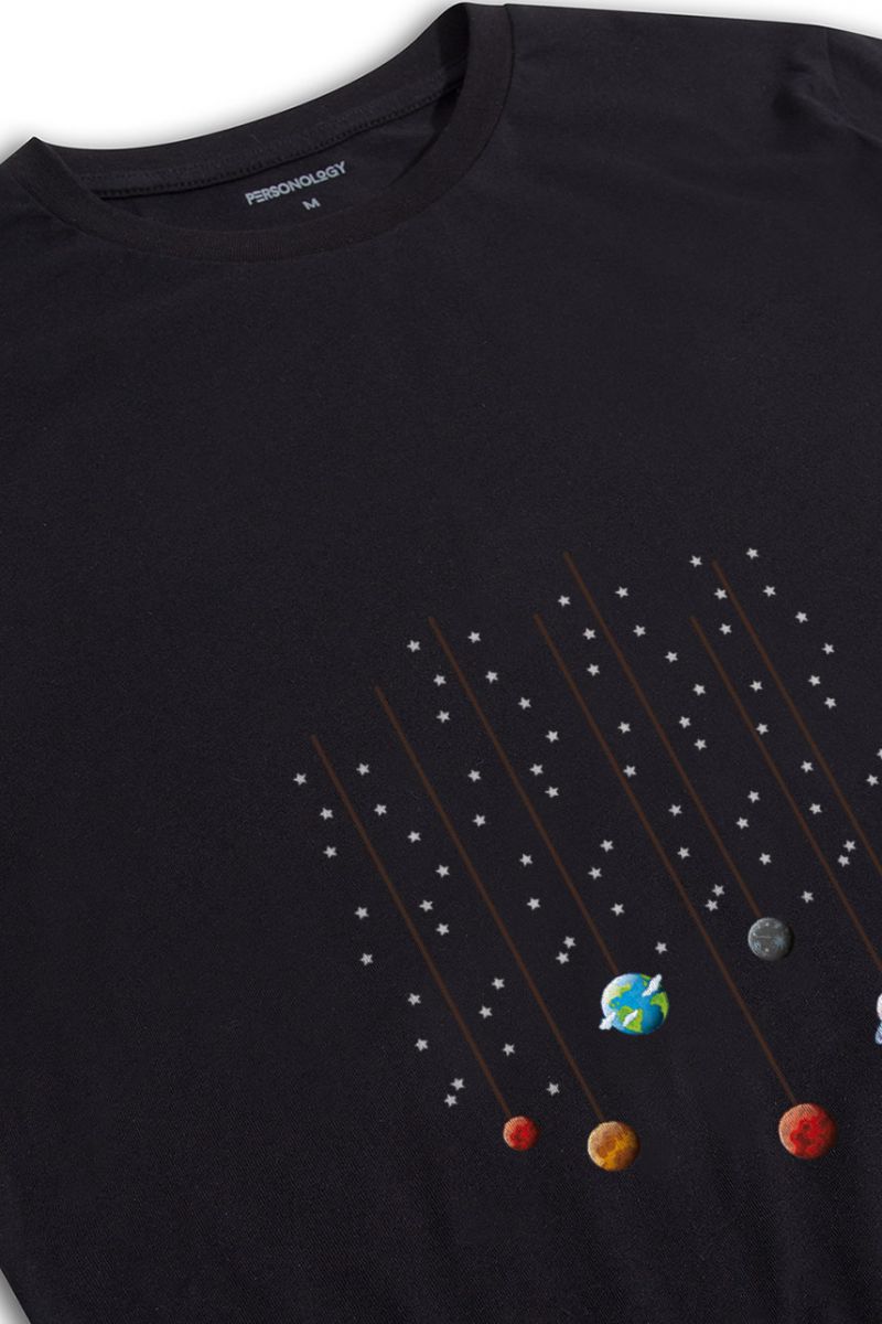 Black Soft Fabric Galaxy Design Short Sleeve Tee