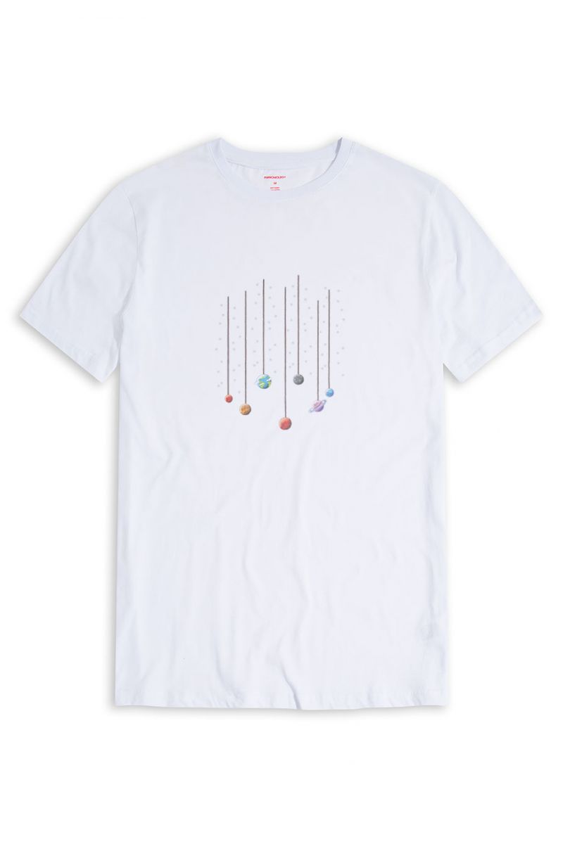 White Soft Fabric Galaxy Design Short Sleeve Tee