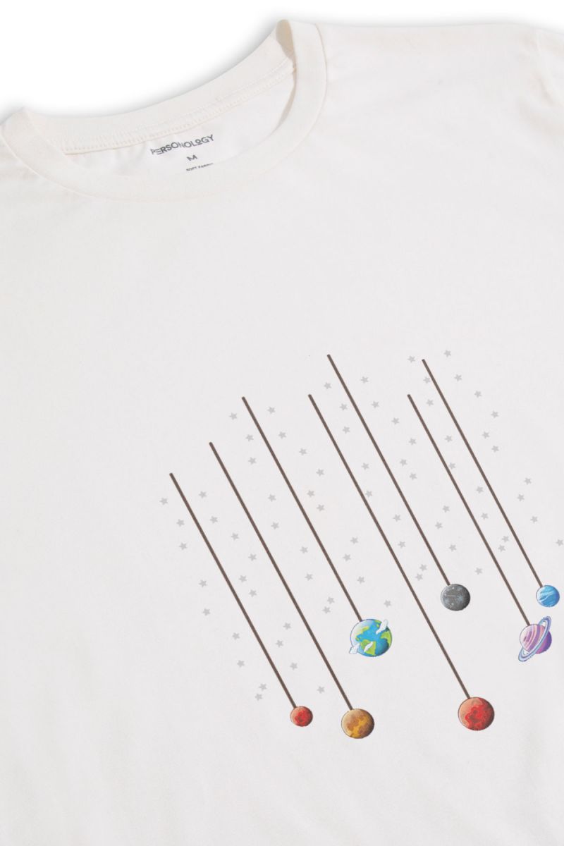 Off White Soft Fabric Galaxy Design Short Sleeve Tee