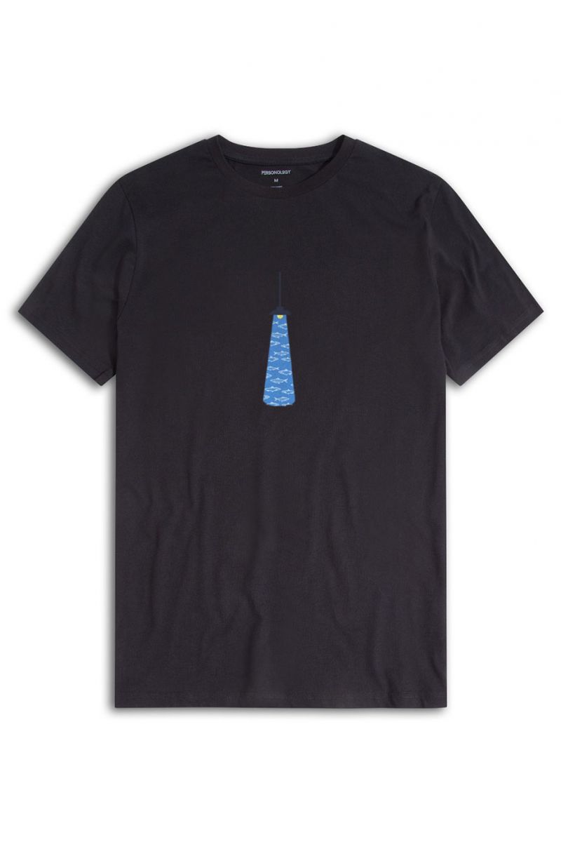 Black Soft Fabric Fish in the Dark Design Short Sleeve Tee
