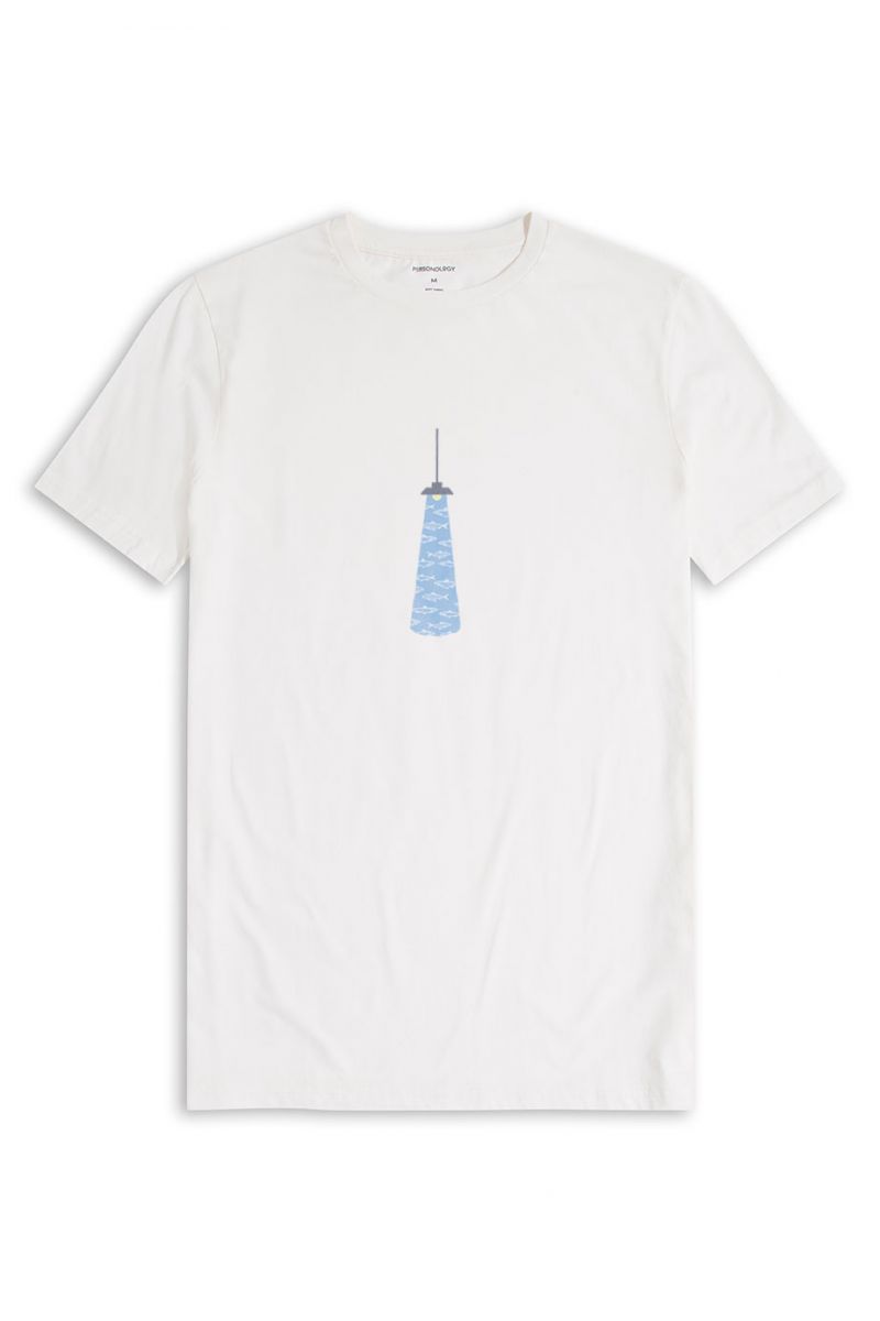 Off White Soft Fabric Fish in the Dark Design Short Sleeve Tee