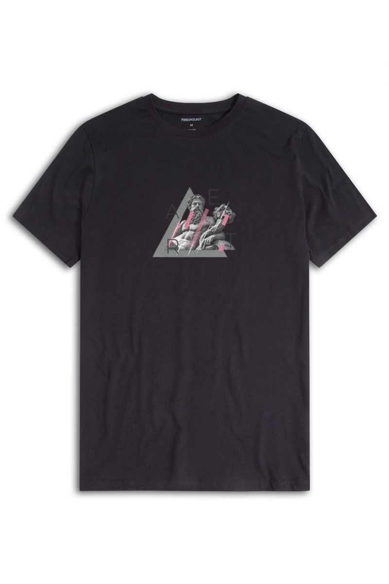 Black Soft Fabric Ancient Art Design Short Sleeve Tee