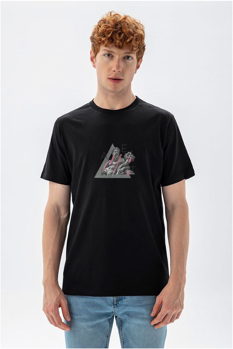 Black Soft Fabric Ancient Art Design Short Sleeve Tee