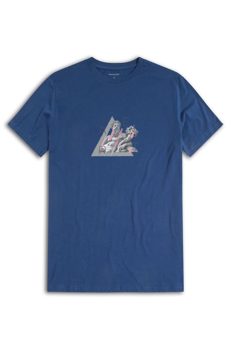 Navy Soft Fabric Ancient Art Design Short Sleeve Tee