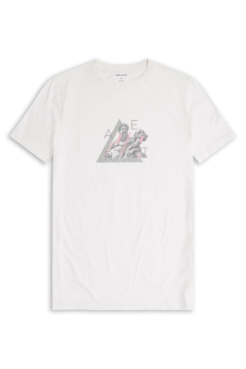 Off White Soft Fabric Ancient Art Design Short Sleeve Tee