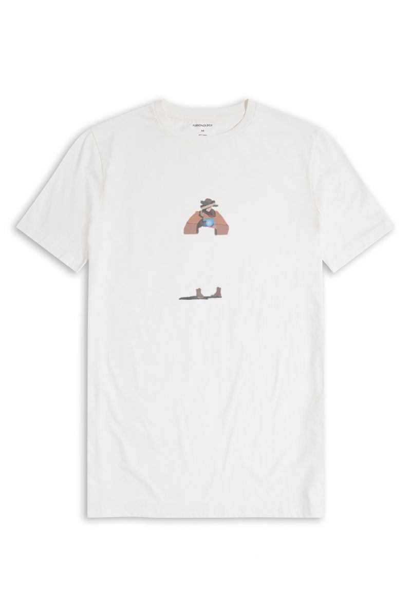 Off White Soft Fabric Acro Design Short Sleeve Tee