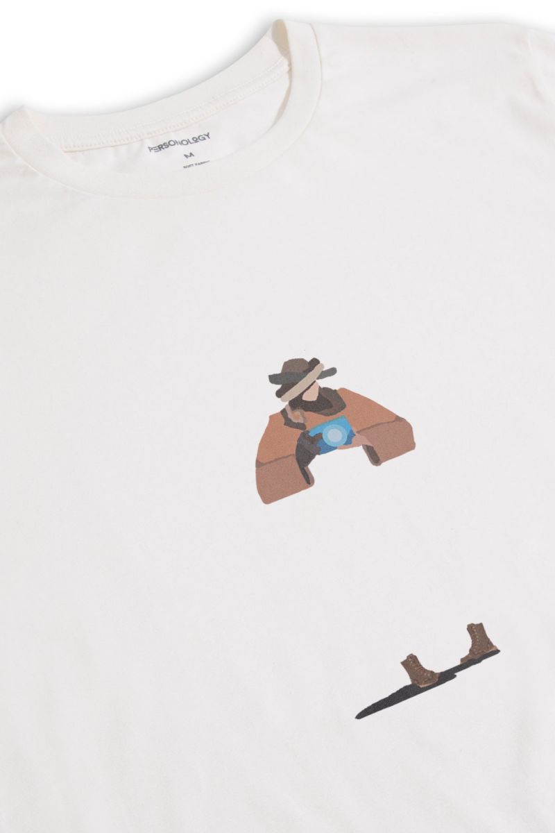 Off White Soft Fabric Acro Design Short Sleeve Tee