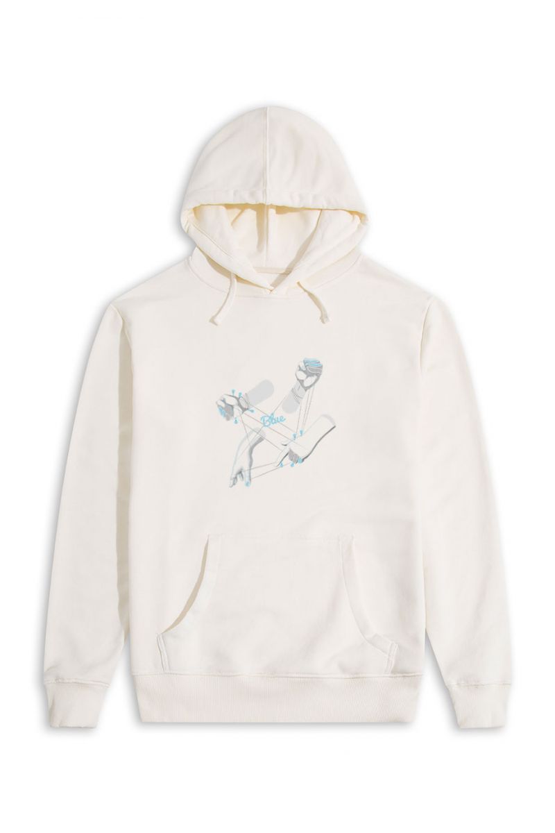 Ecru Premium Cotton Blue Hands Design Pullover Hoodie