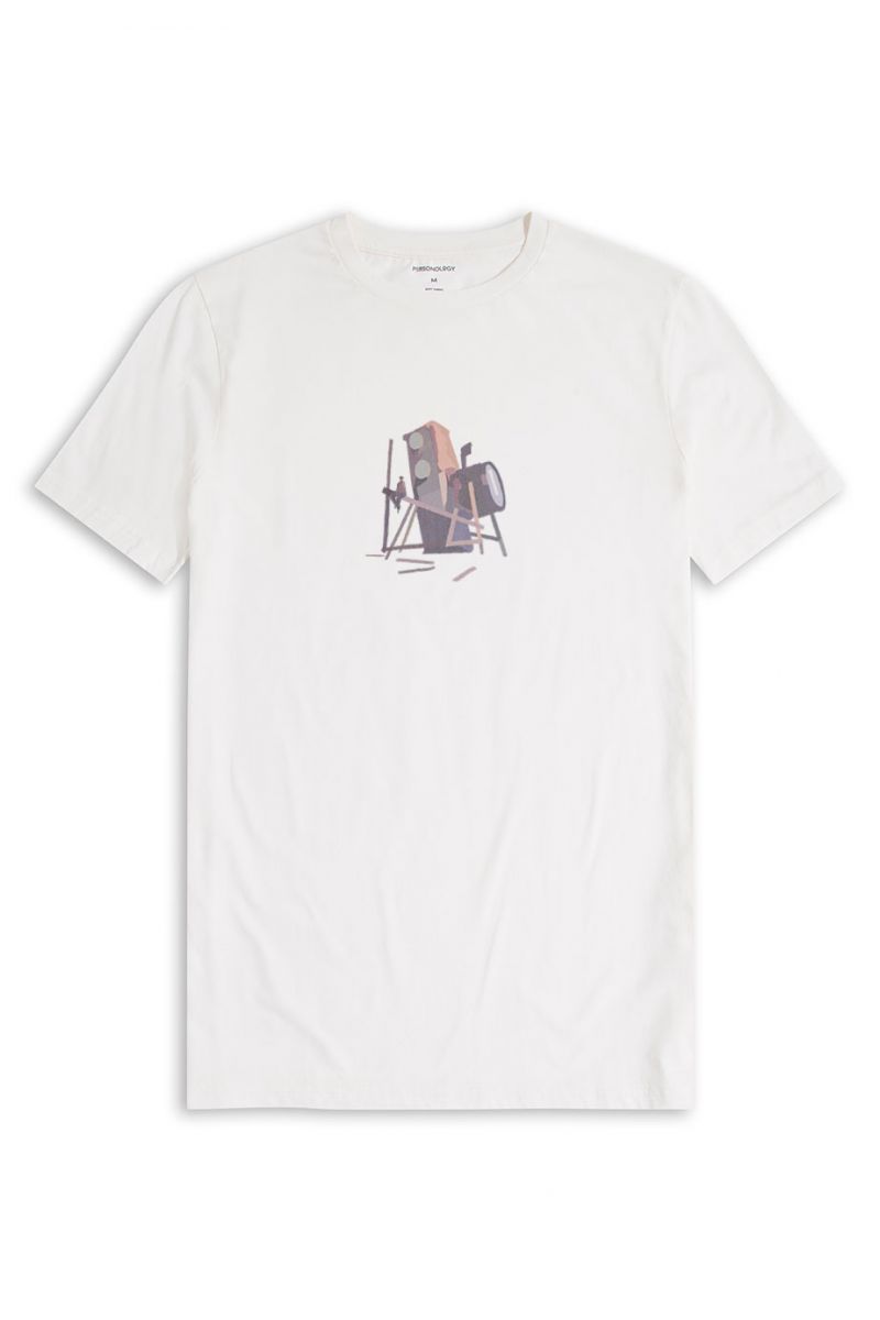 Off White Soft Fabric Velv Design Short Sleeve Tee