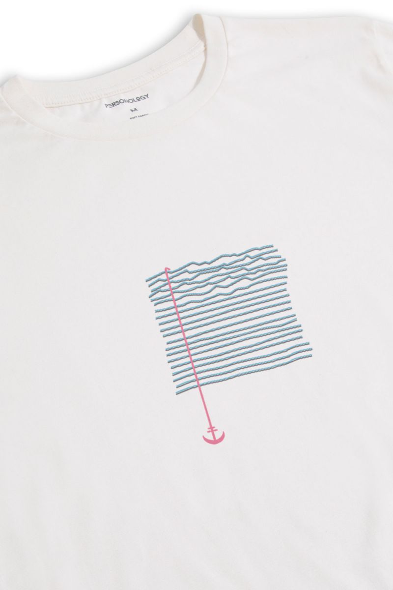 Off White Soft Fabric Anchored Design Short Sleeve Tee
