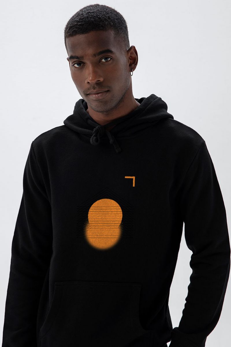 Black Premium Cotton Search Sun Design Pullover Hoodie