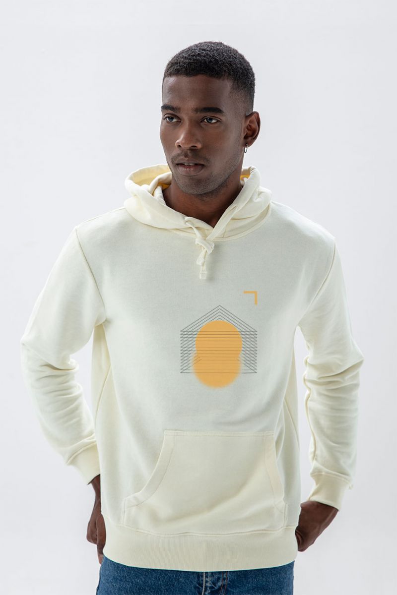 Ecru Premium Cotton Search Sun Design Pullover Hoodie